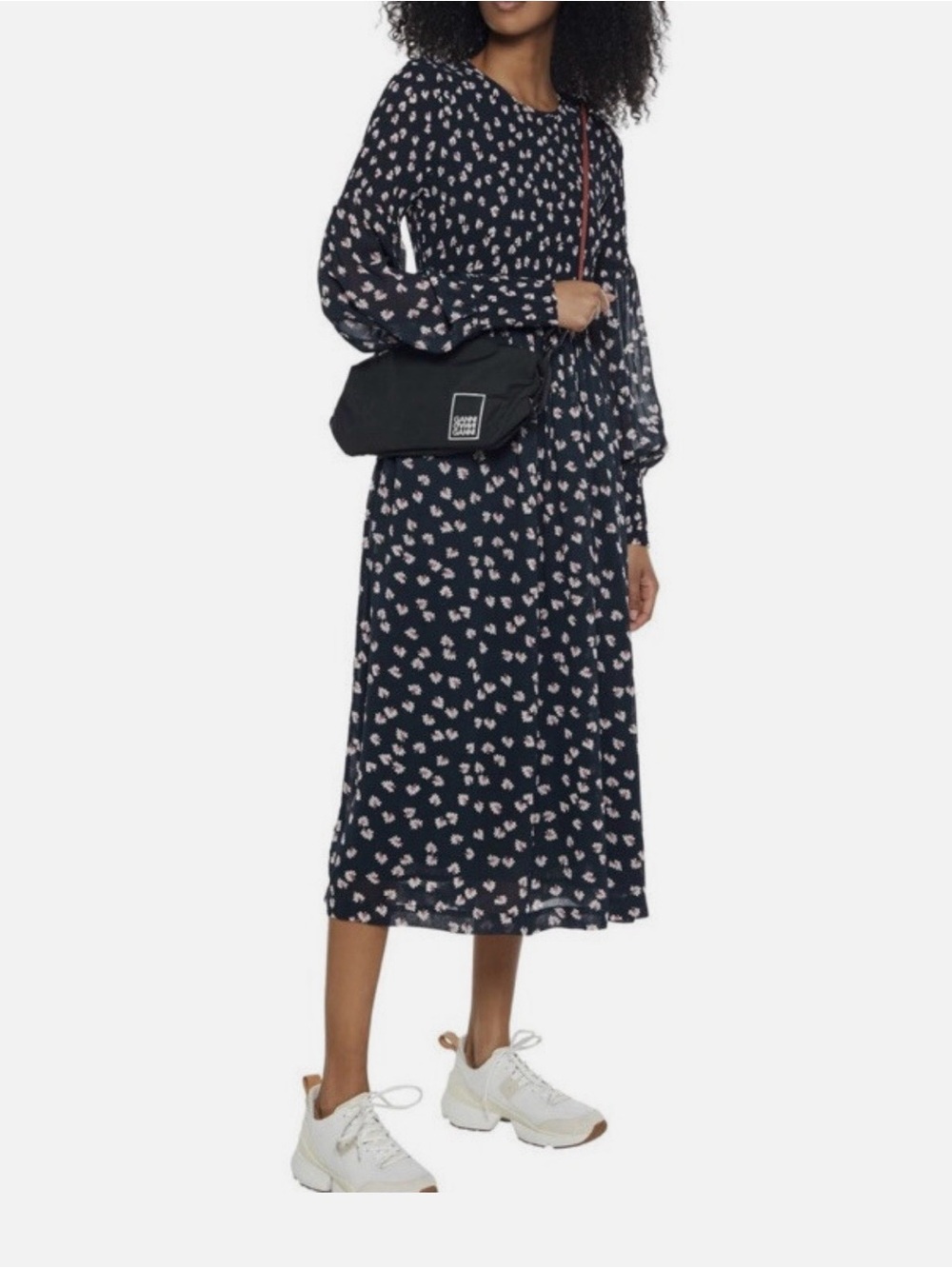 GANNI The Vikki Navy Shirred printed midi dress-Size 36/ US4